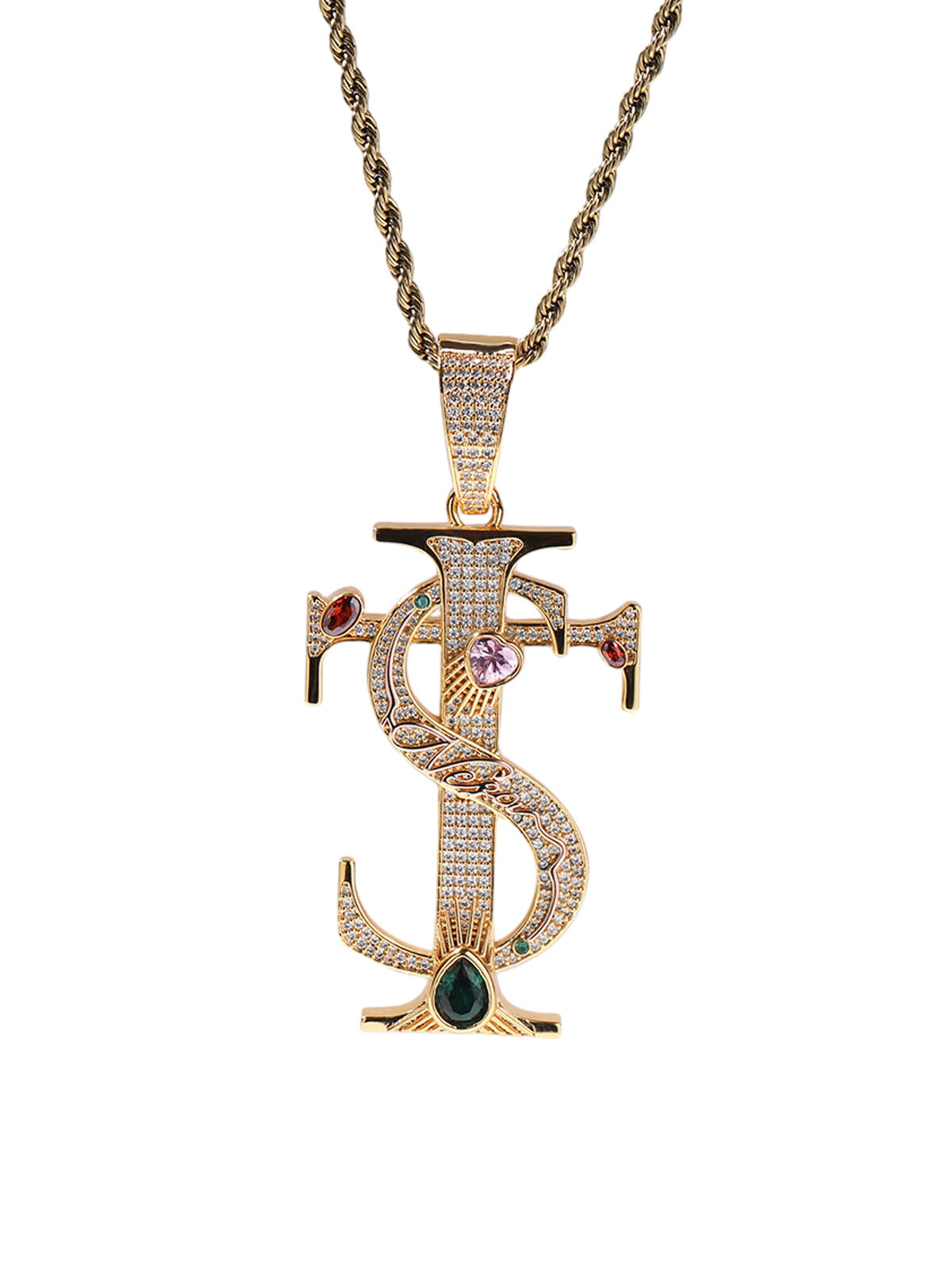 Zircon S Cross Pendant Necklace