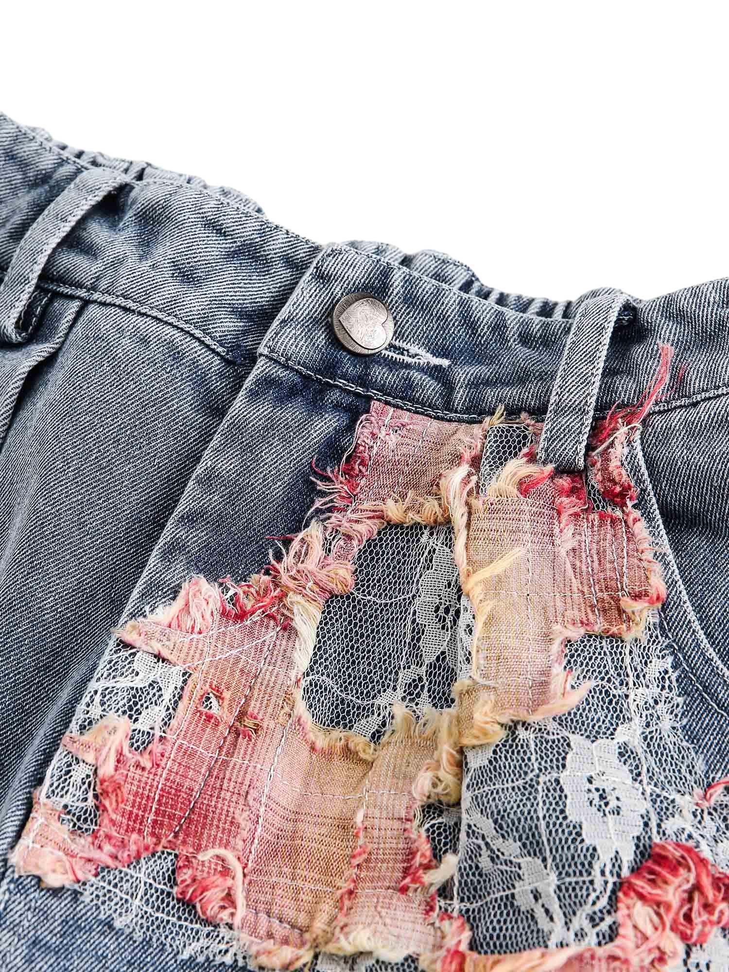 Thesupermade Craftsmanship Ripped Floral Denim Shorts - 2135