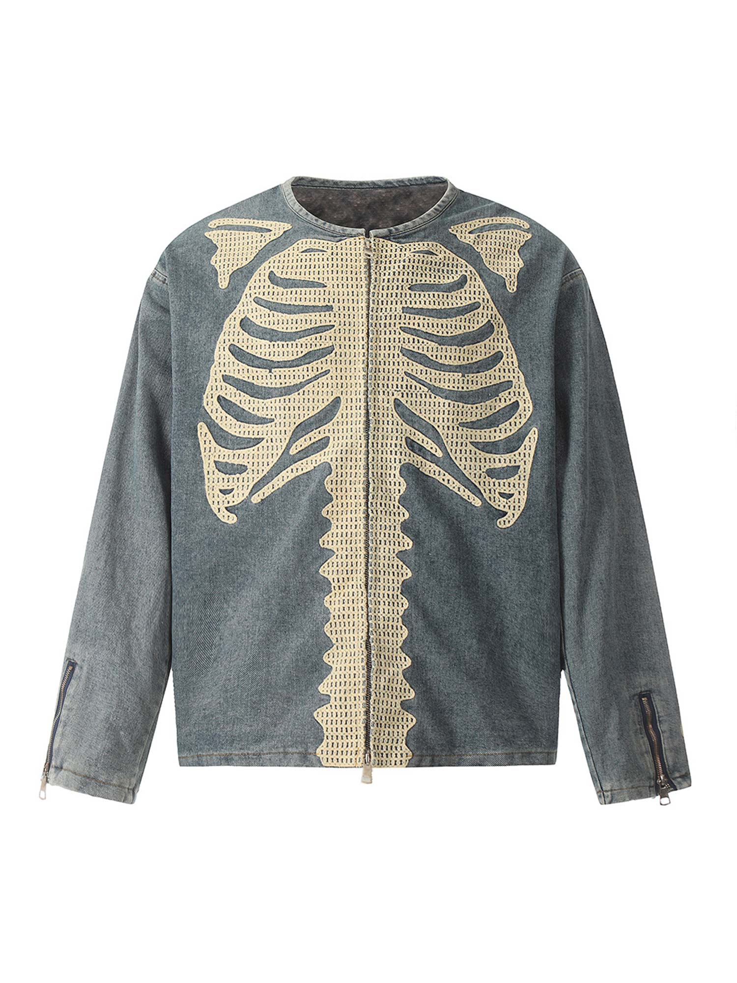 Thesupermade Heavy Bone Embroidered Washed Denim Jacket