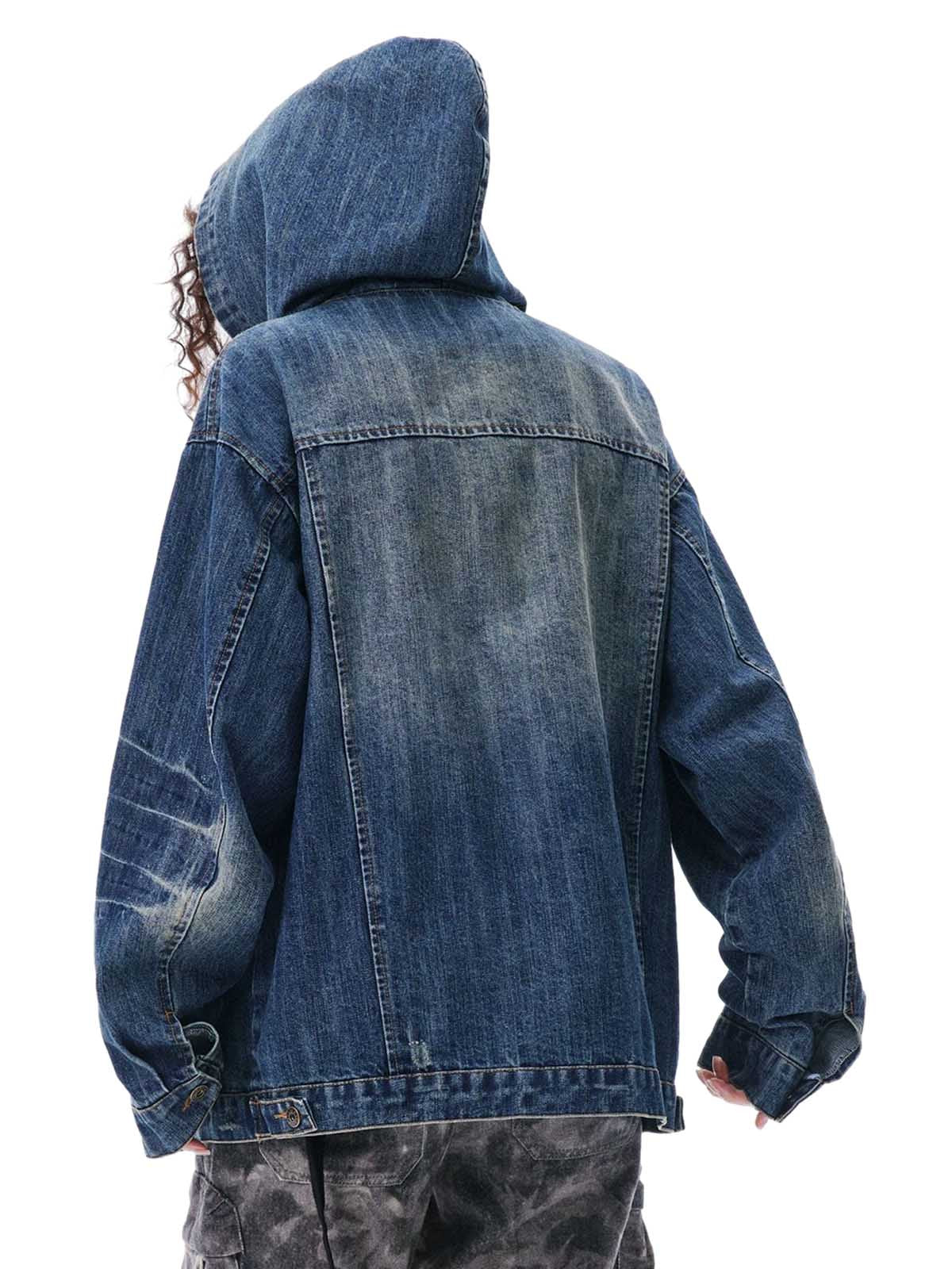 Retro Washed Workwear Denim Hooded Jacket