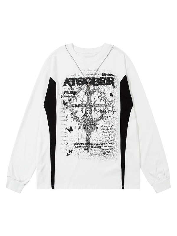 Thesupermade Star Necklace Cross Graphic Long Sleeve T-shirt