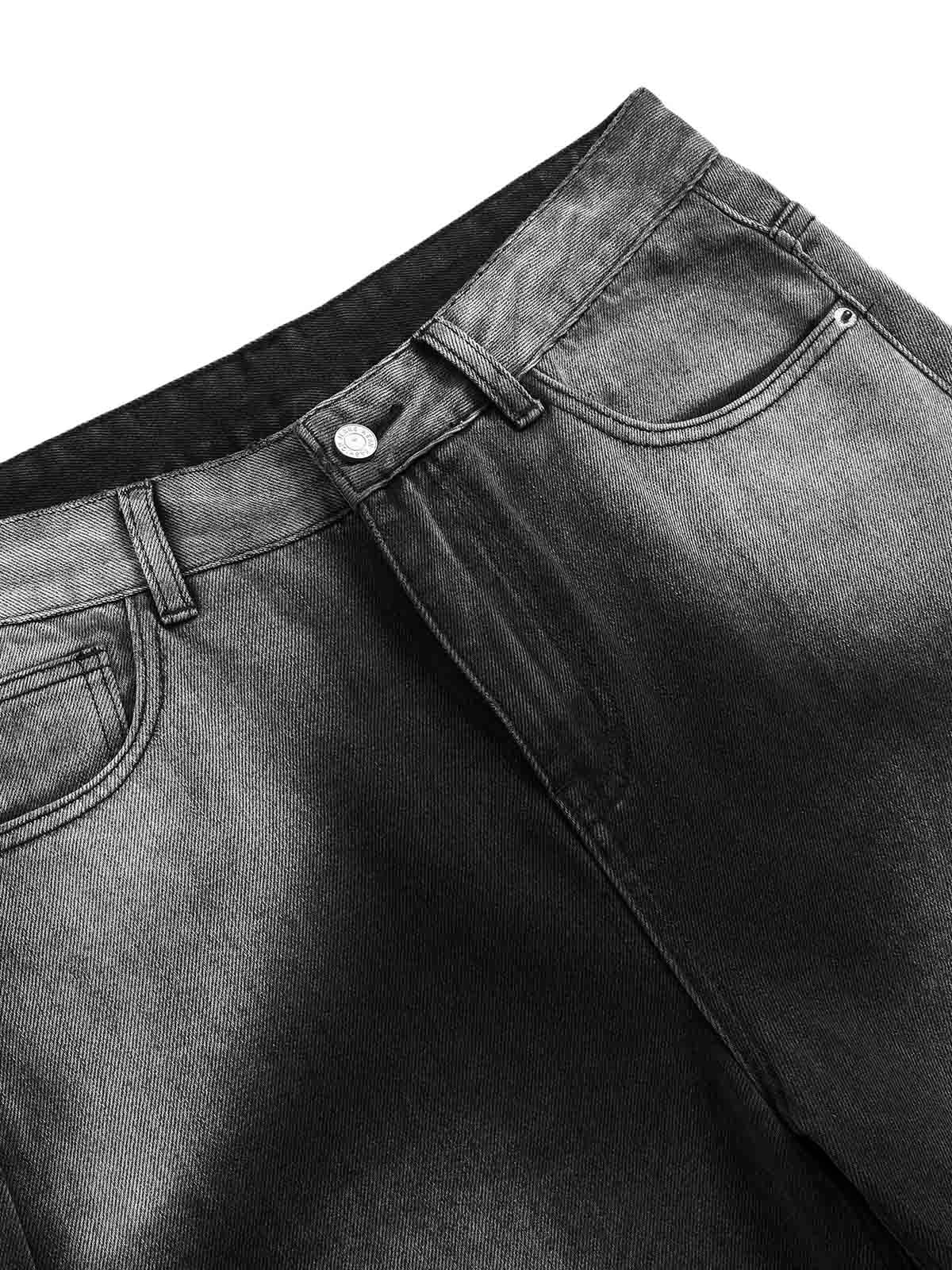 Washed Raw Edge Straight Jeans