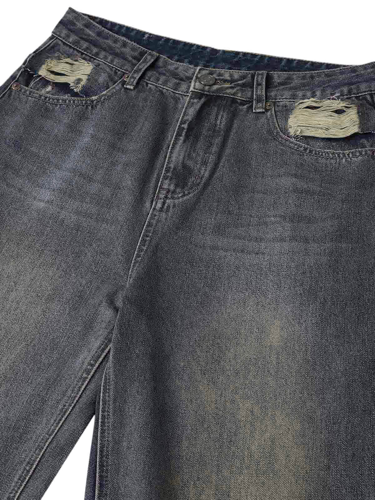 Washed Dirty-Dye Straight Jeans