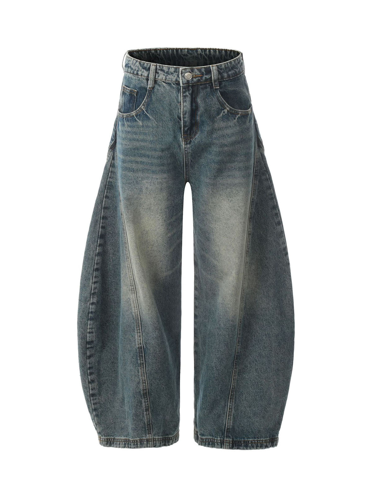 Washed Wide-Leg Balloon Jeans