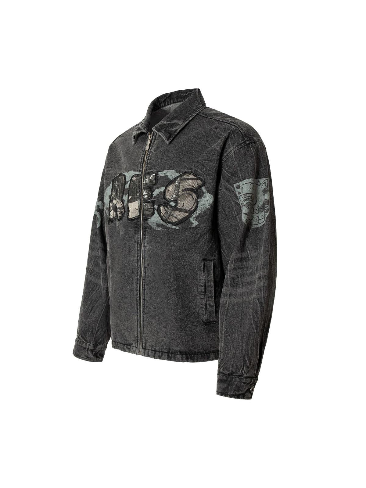 Wasteland Embroidered Print Rivet Denim Jacket