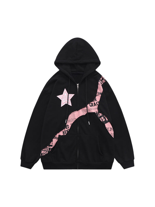 Thesupermade Star Stitching Cardigan Hooded Sweatshirt