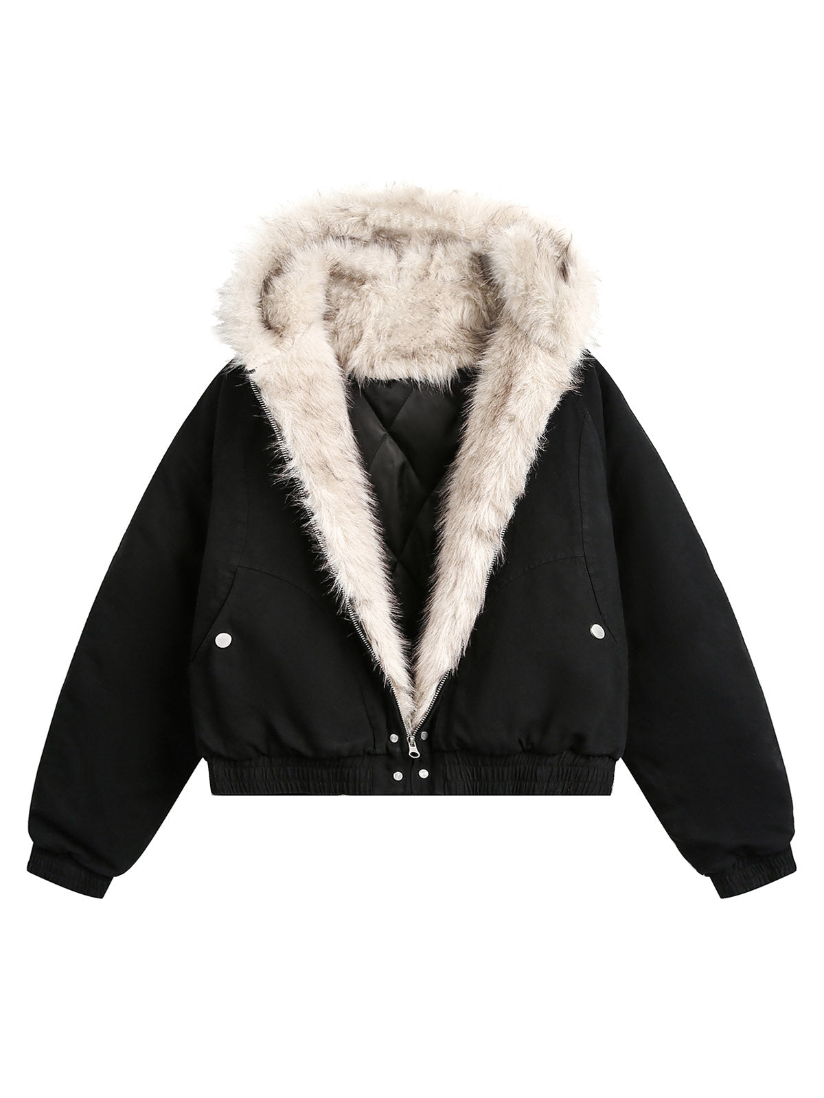 Spliced Fur Hooded Quilted Jacket - 2285