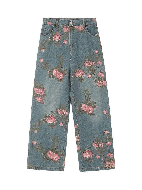 Thesupermade Floral Print Straight Jeans