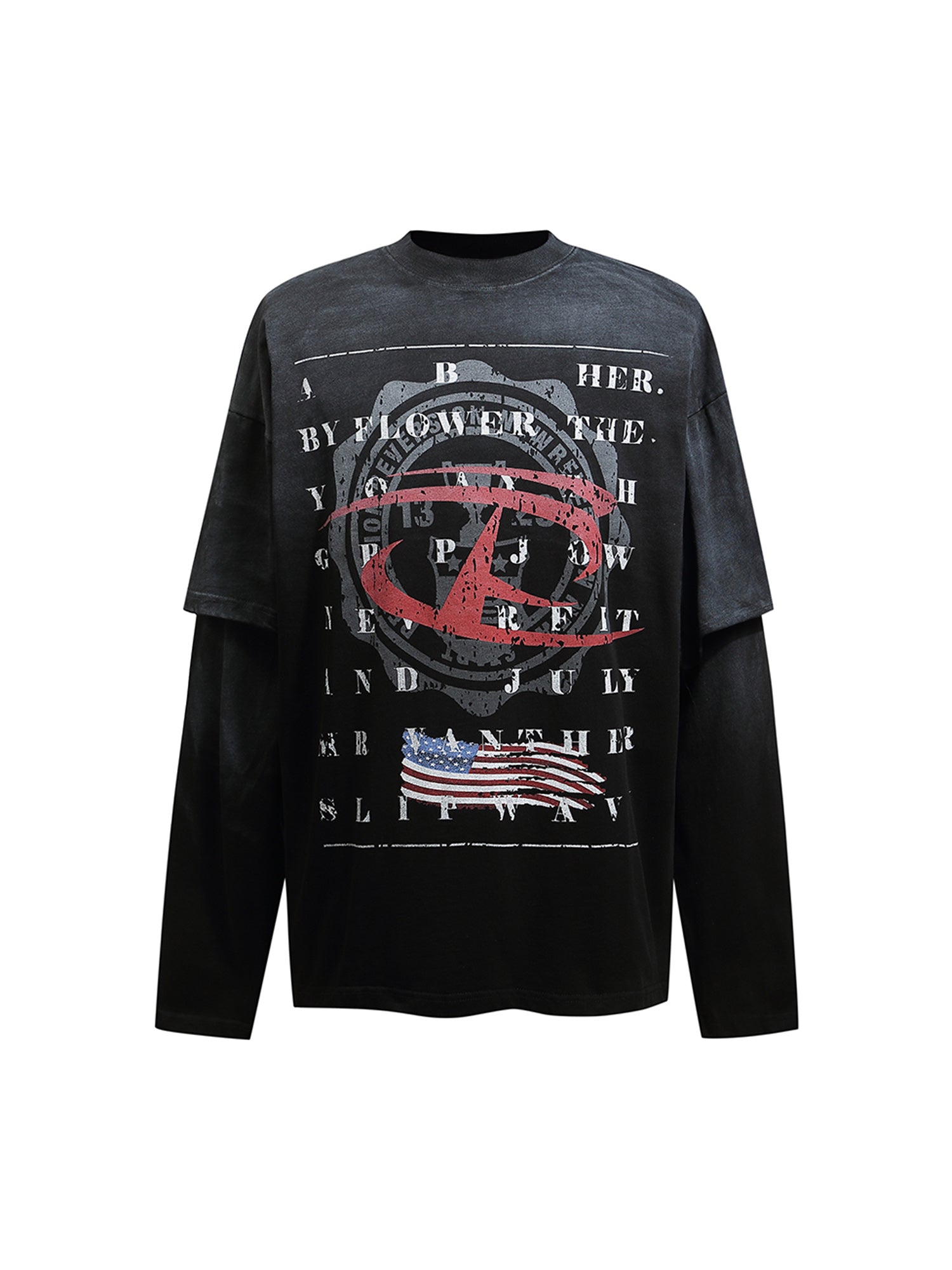 Thesupermade Retro Spray Mock Two-Piece Long Sleeve T-shirt