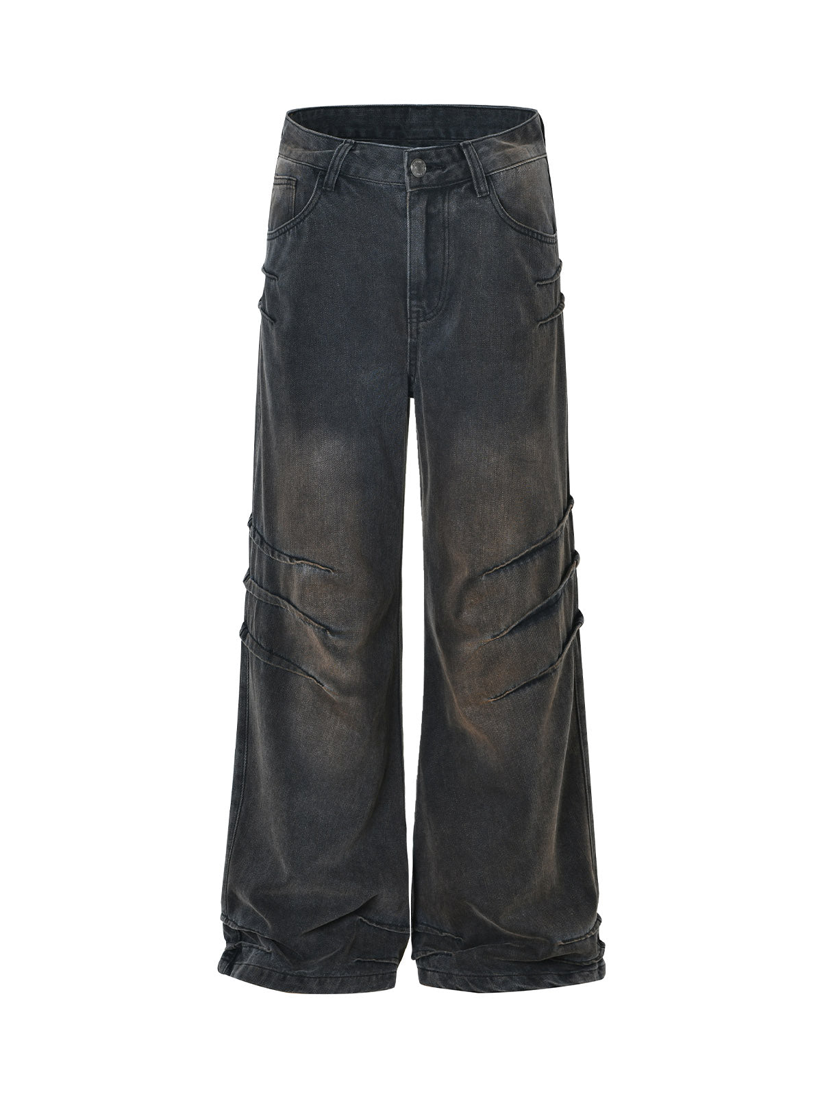 Washed Pleated Straight Jeans - 2263