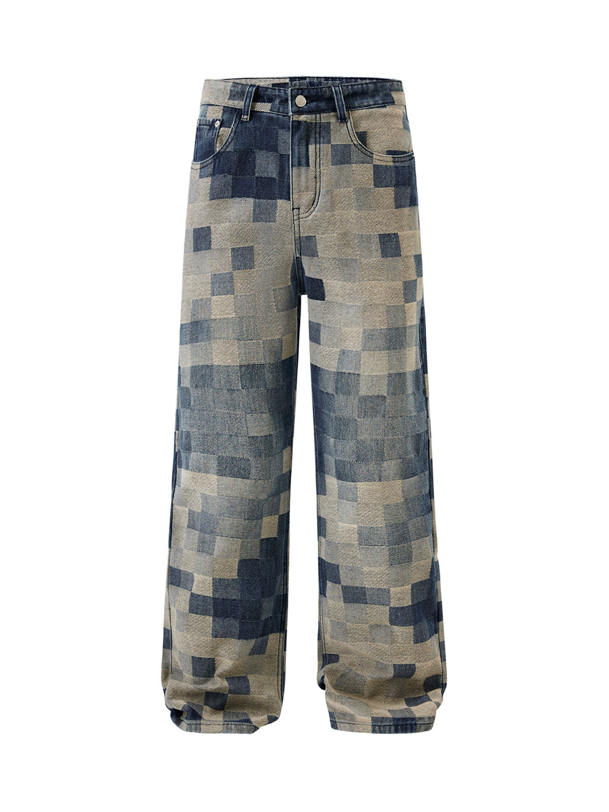 Thesupermade Checkerboard Jacquard Wide Leg Jeans - 2193