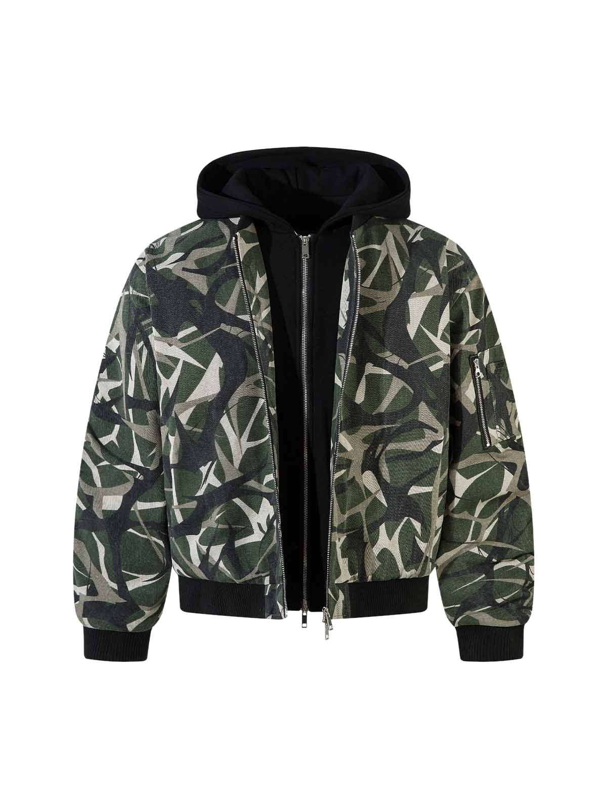 Thesupermade  Camouflage Faux Two-piece Hooded Fleece Jacket Tracksuit - 2331