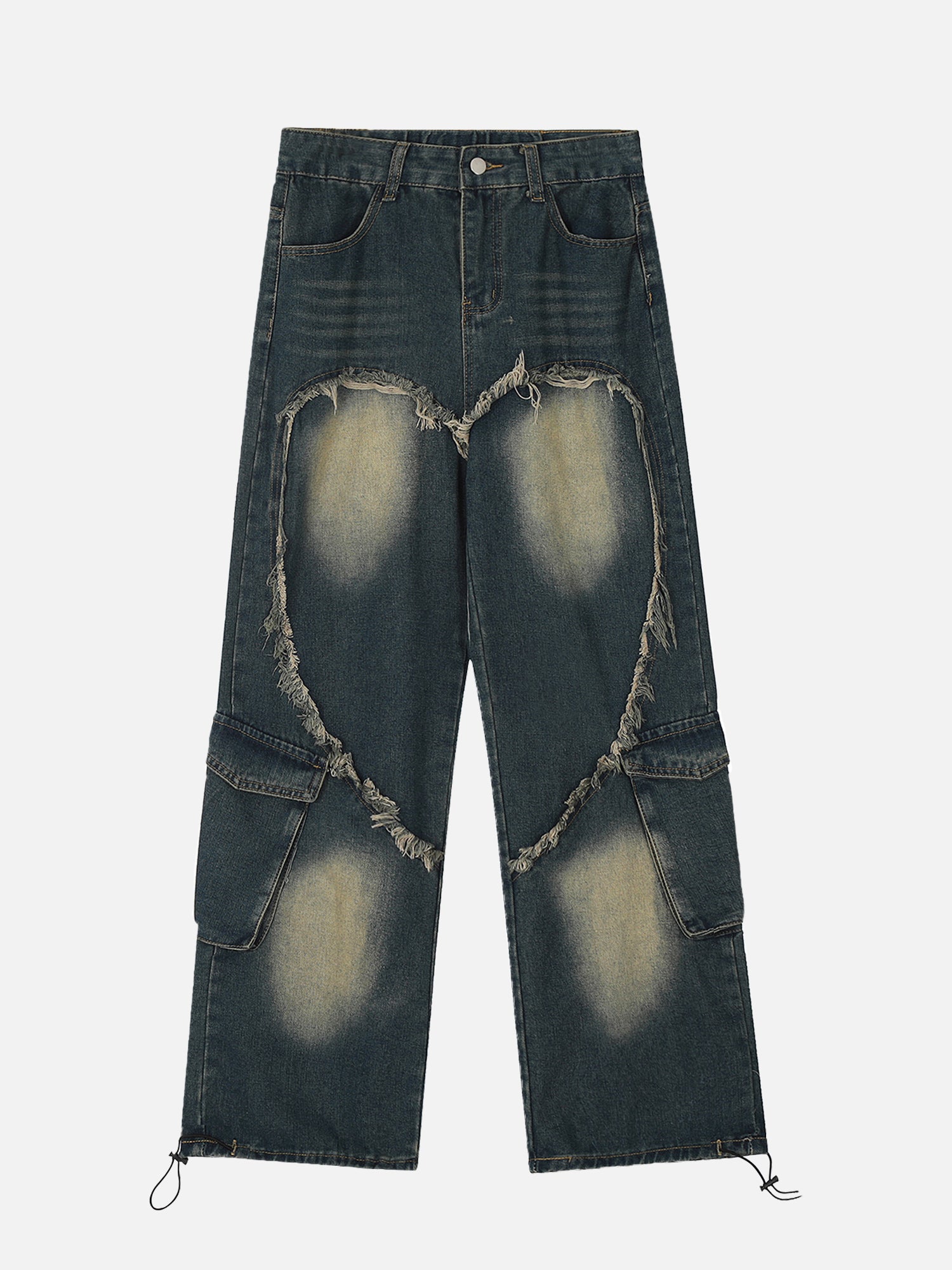 Thesupermade American Style Washed Distressed Heart Fur Jeans