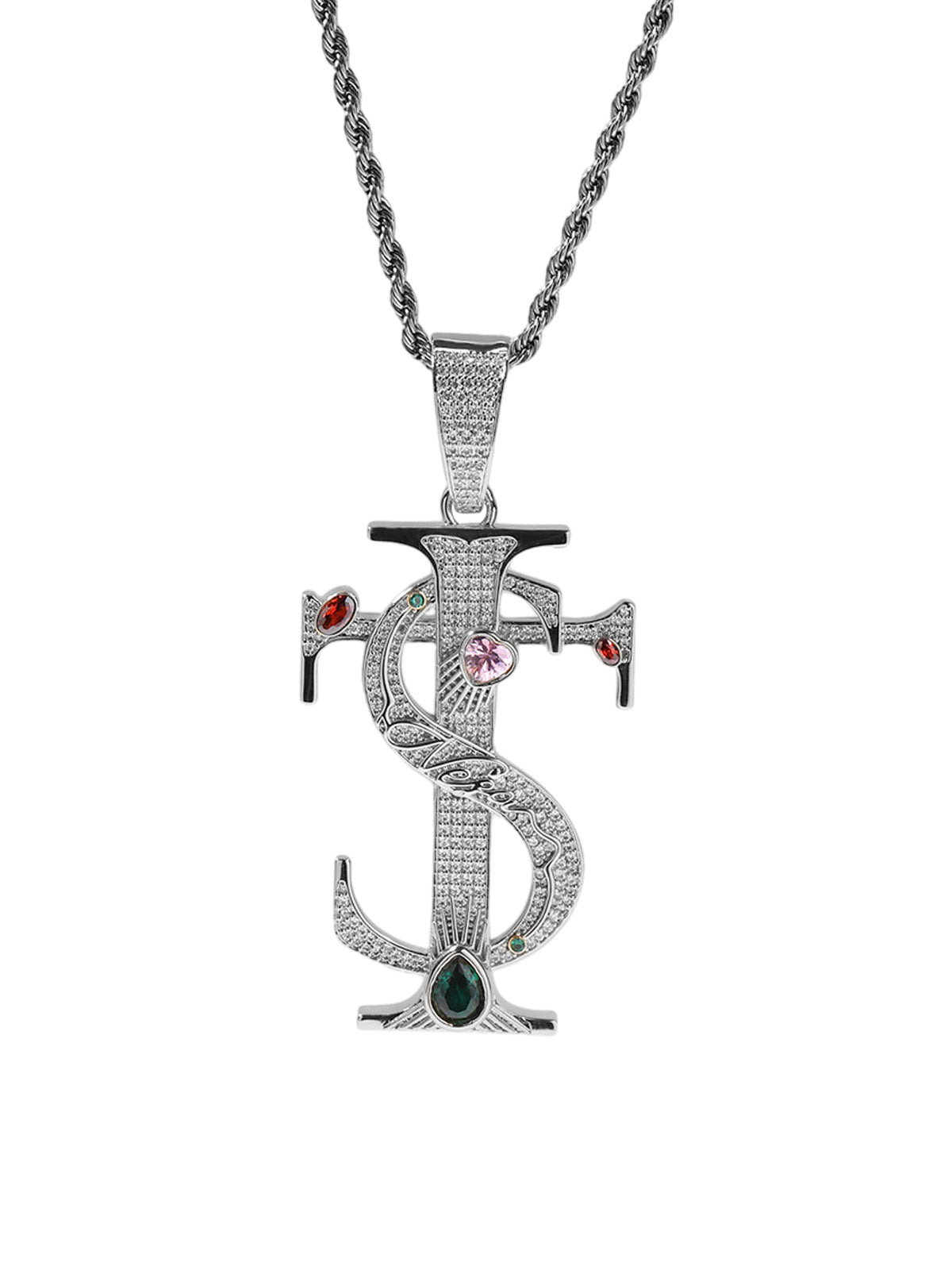 Zircon S Cross Pendant Necklace