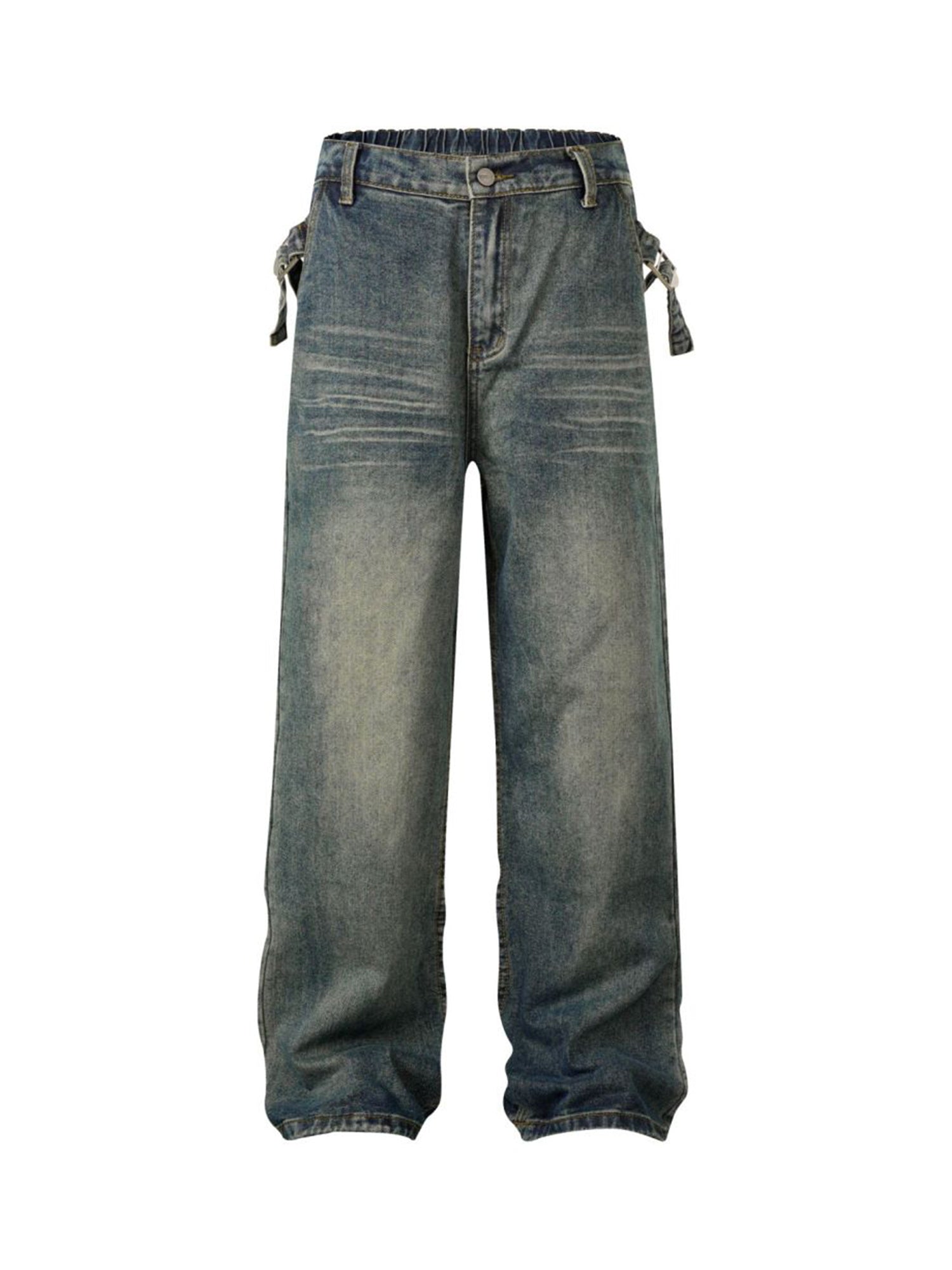 Thesupermade Washed Distressed Waistband Straight Jeans