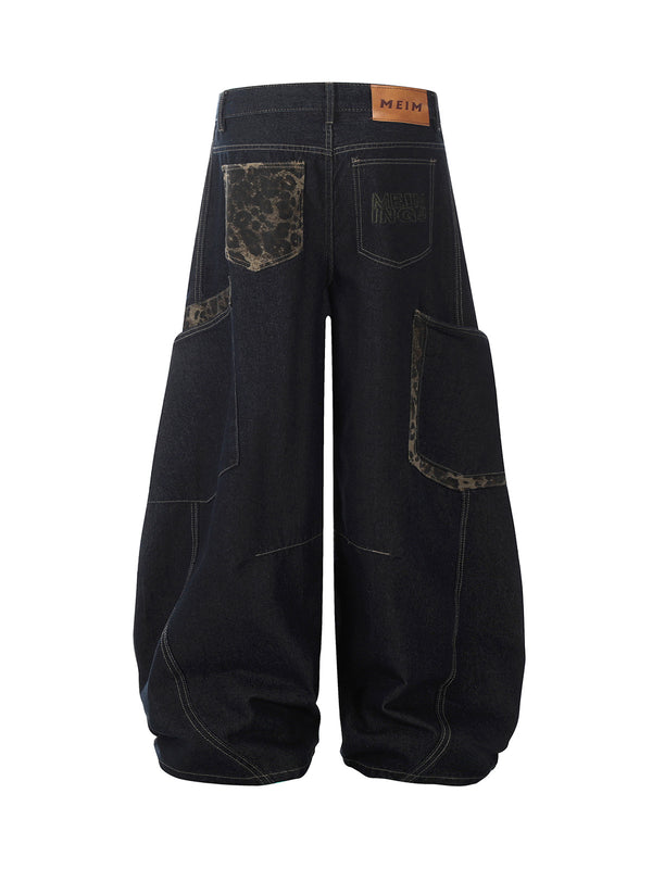 Deconstructed Cheetah Print Split Machete Baggy Jeans