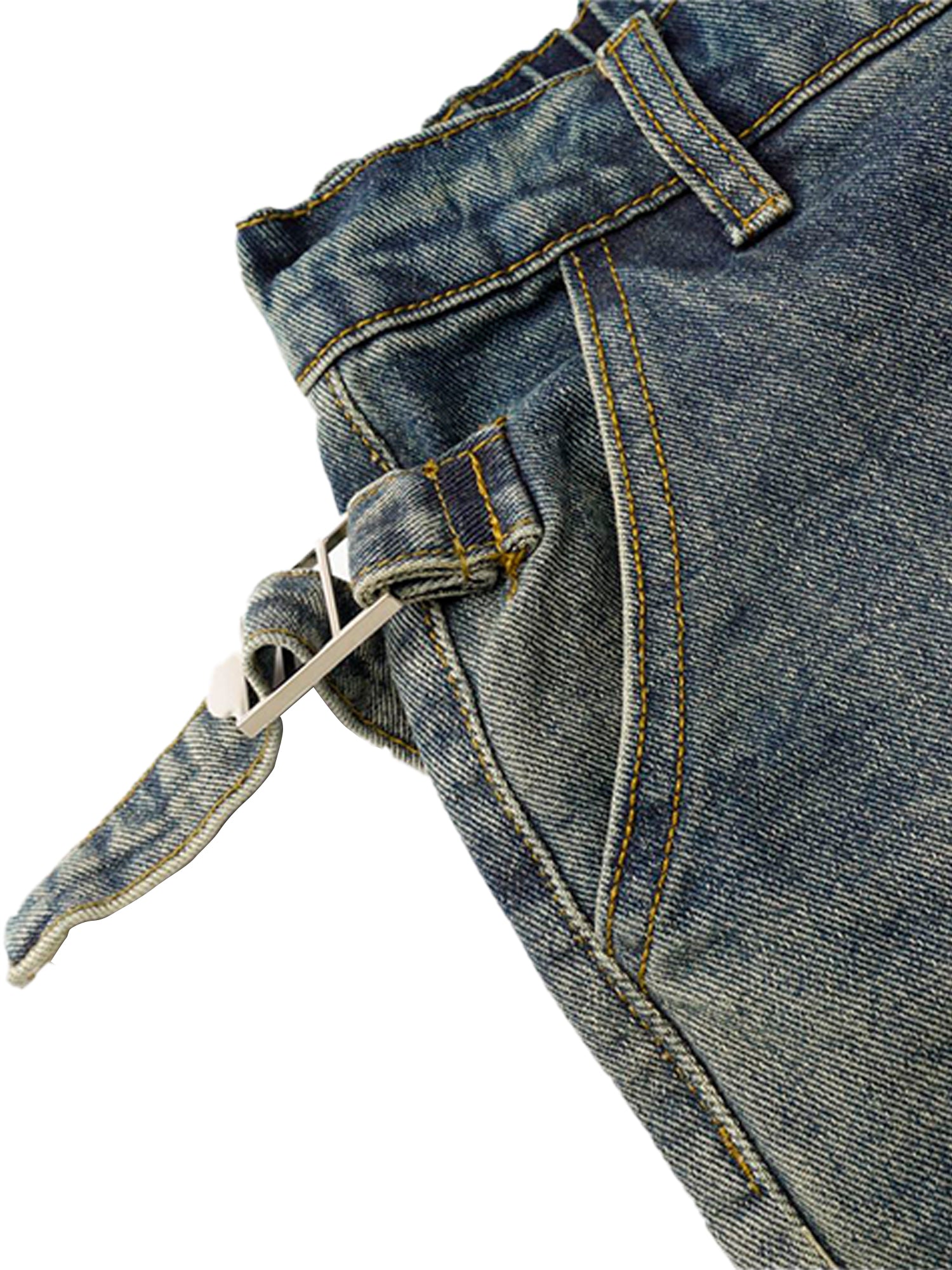 Thesupermade Washed Distressed Waistband Straight Jeans