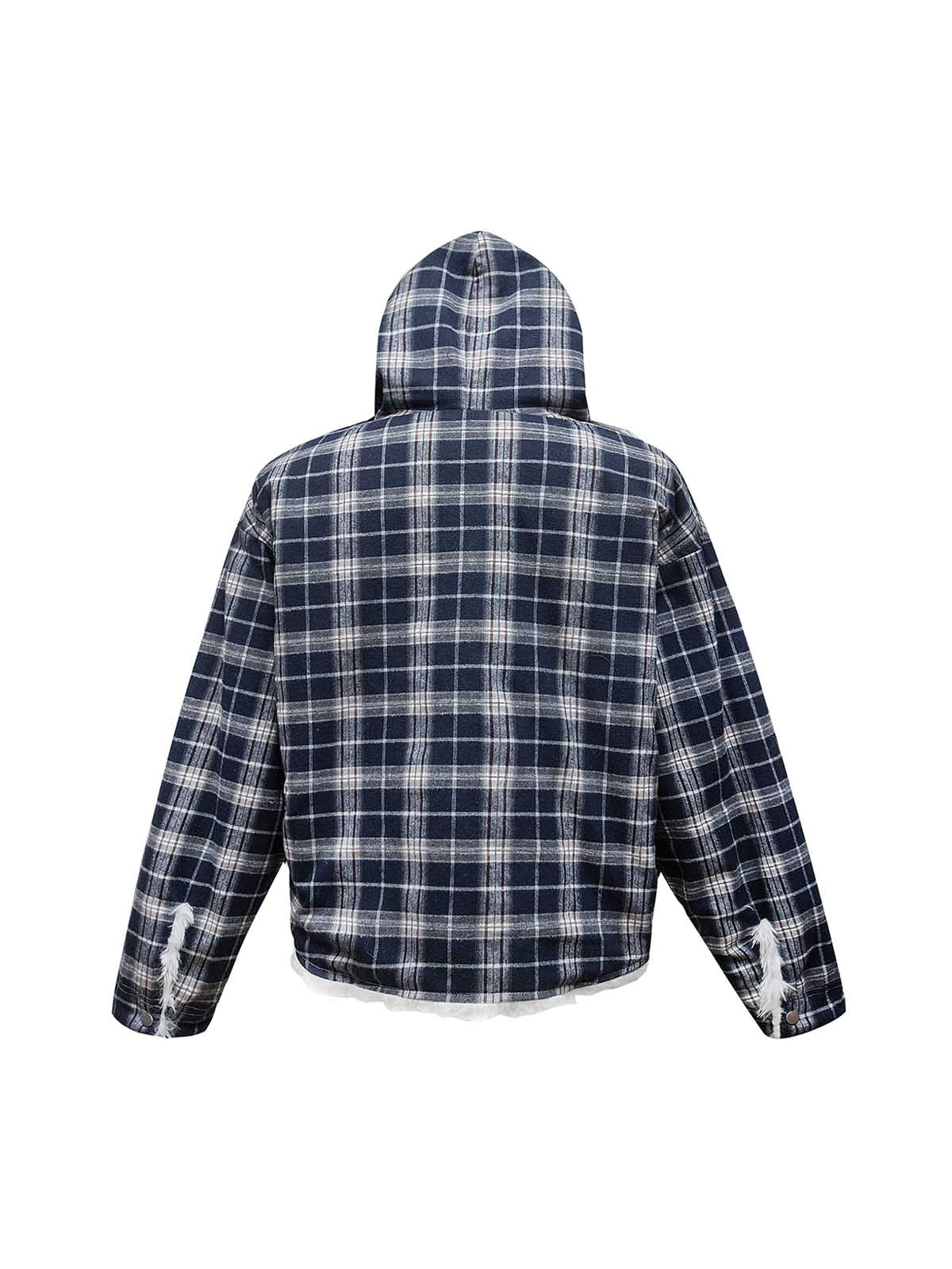 Plaid Sherpa Lined  Fur Hooded Jacket