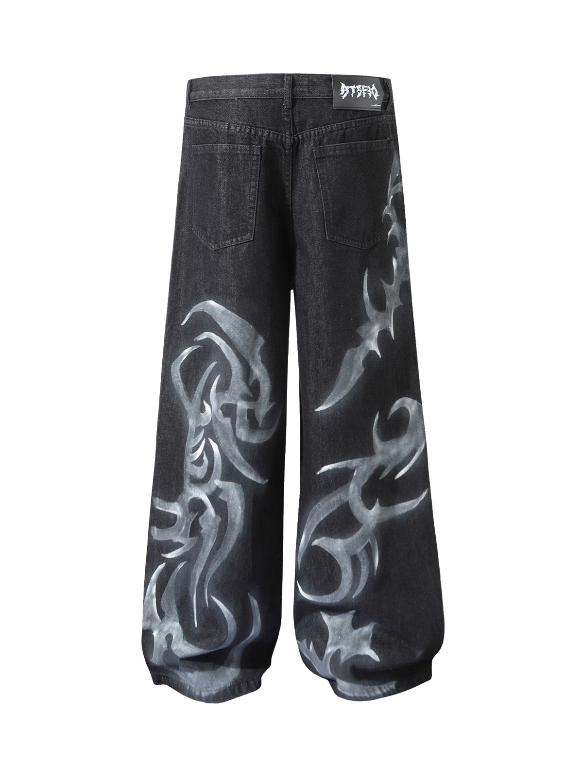 Washed Tribal Art Baggy Jeans