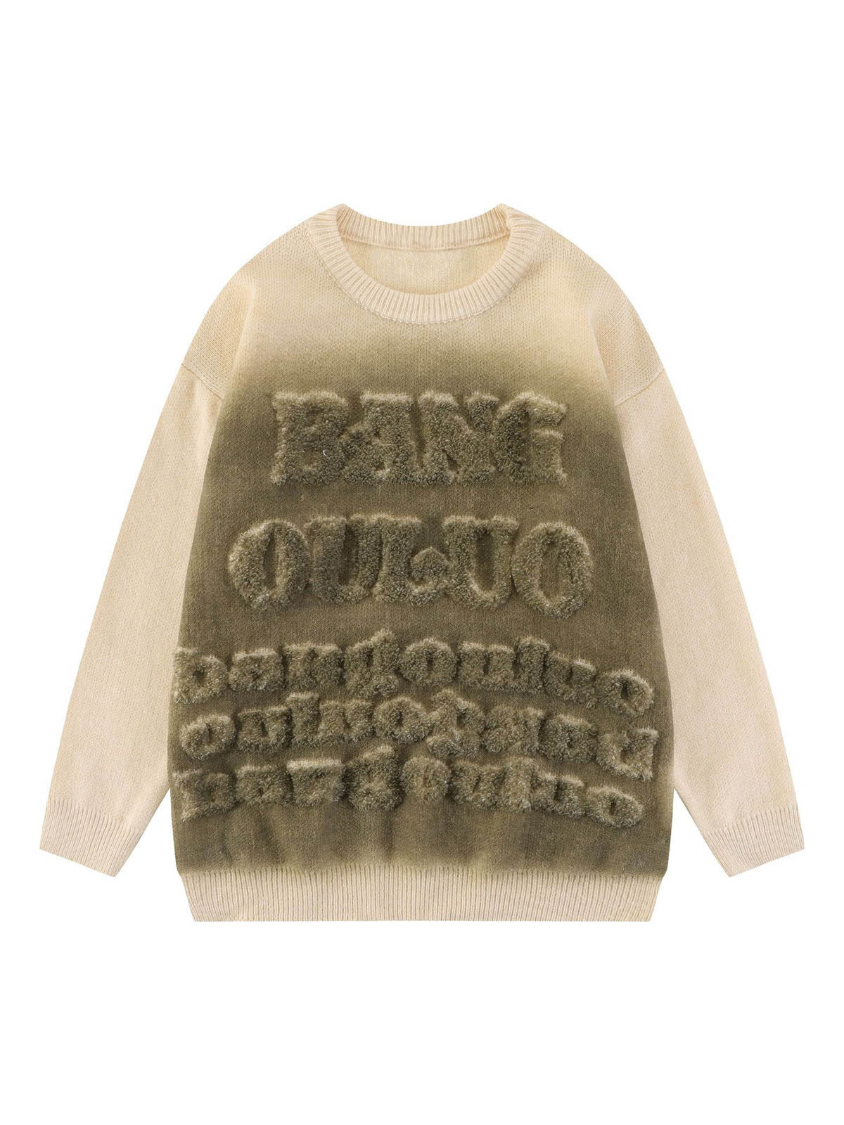 Thesupermade Retro Letters Jacquard Crew Neck Sweater