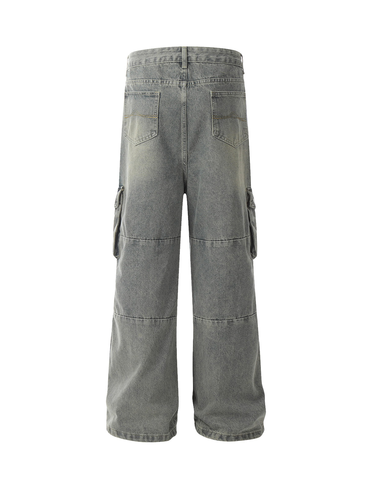 Distressed Washed Multi-Pocket Cargo Jeans