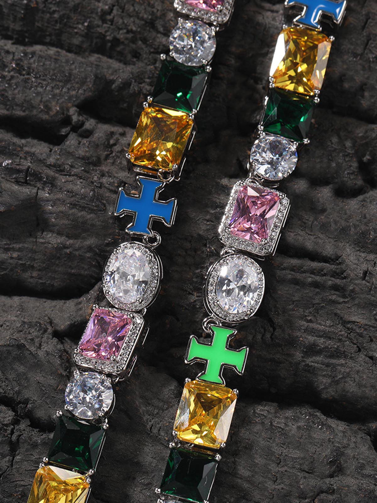 Colorful Zircon Evil Eye Cross Necklace