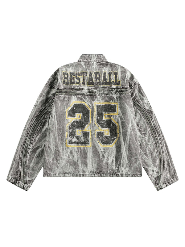 Thesupermade Hip-hop Distressed Washed Printed Denim Jacket