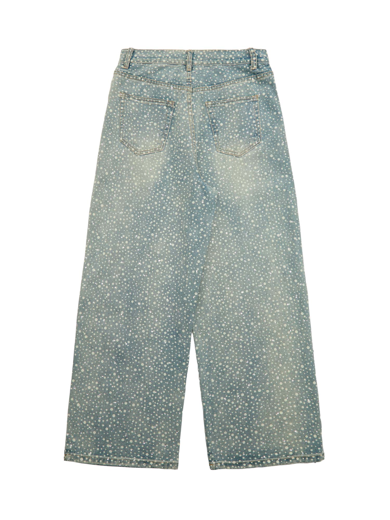 Thesupermade Ink Splashed Hotfix Rhinestone Baggy Jeans