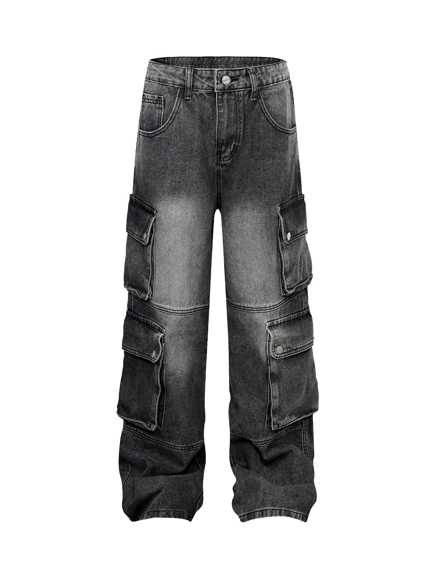 Washed Distressed Multi-Pocket Cargo Jeans