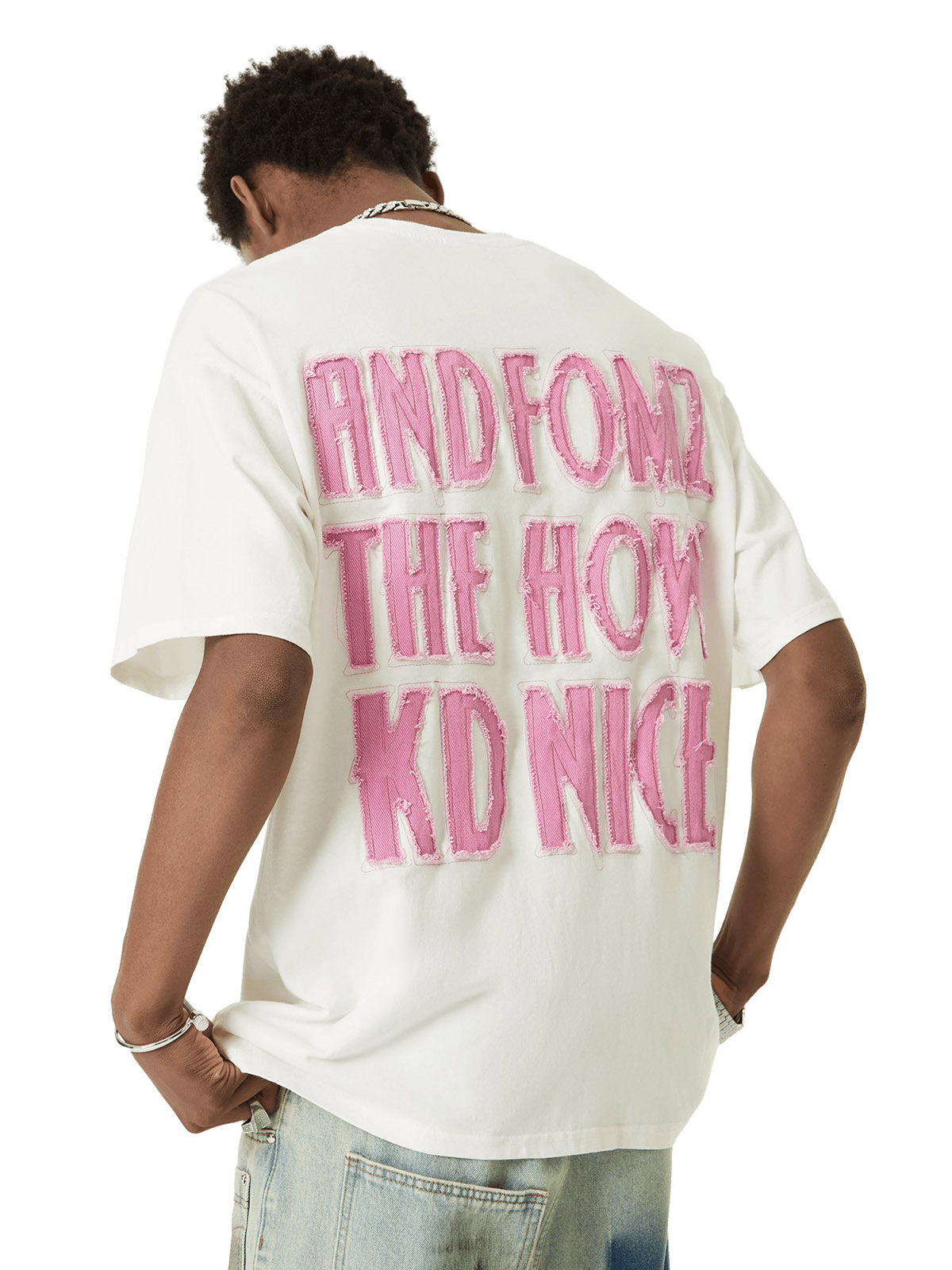 Thesupermade Pink Letter Applique Street Rap T-shirt - 2145