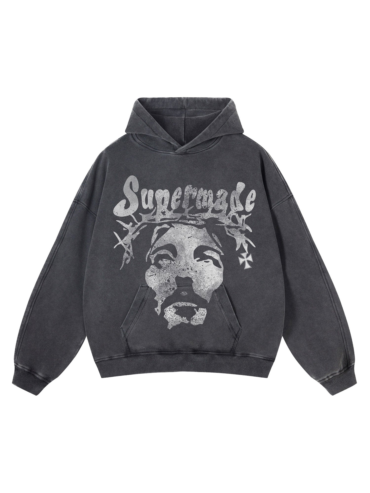 Thesupermade Heavy Washed Jesus Graphic Hoodie - 1973