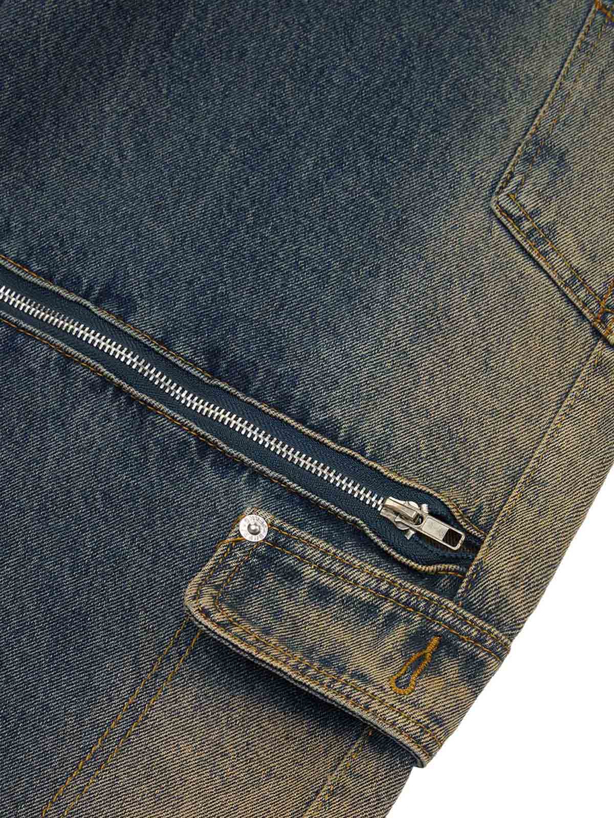 Thesupermade Multi-pocket Zipper Design Washed Hip-Hop Jeans - 2112