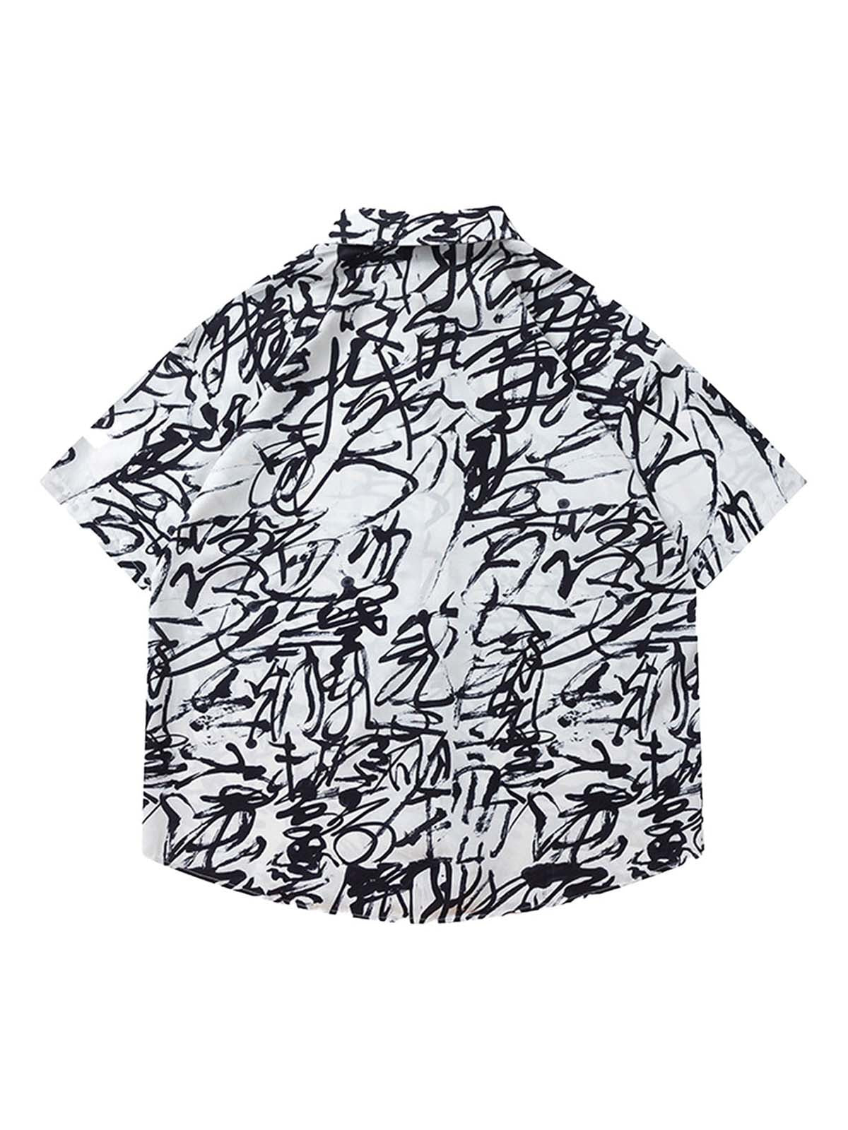 Thesupermade Graffiti Print Lapel Short Sleeve Shirt