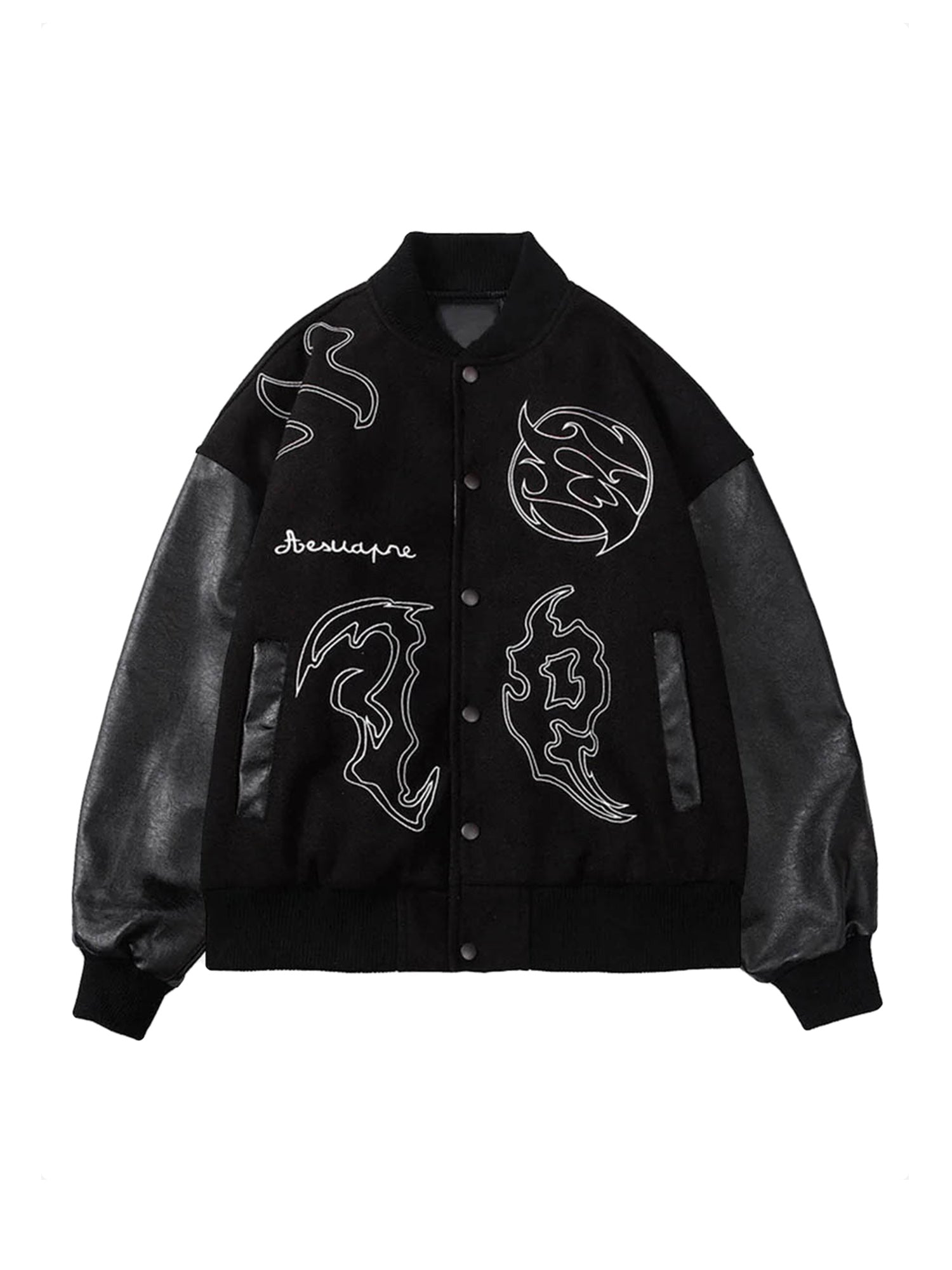 Thesupermade Symbol Embroidery PU Leather Racing Jacket -1133