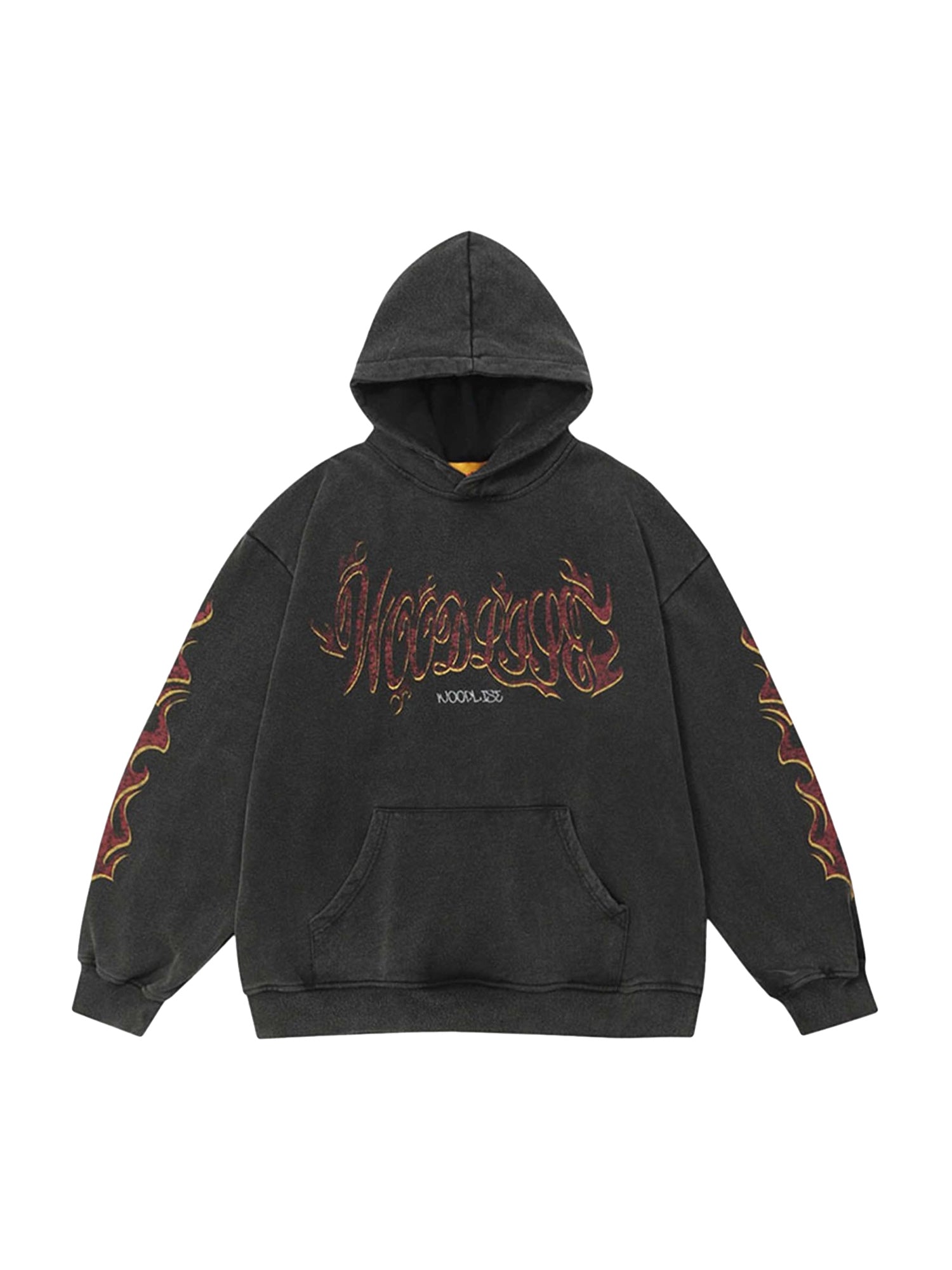 Thesupermade Flame Letter Washed Hooded Sweatshirt - 2216