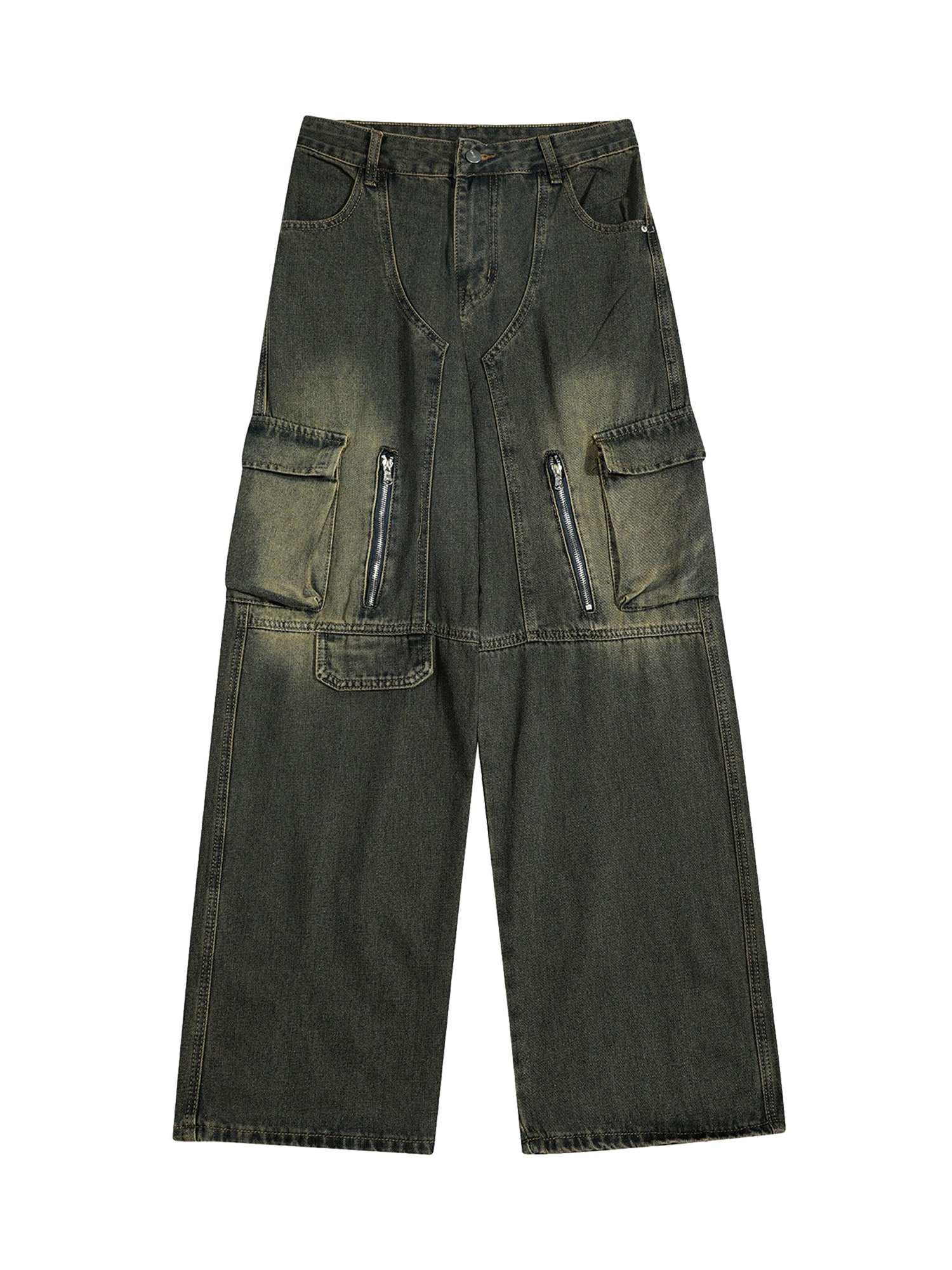 American Distressed Retro Multi-pocket Workwear Washed Jeans