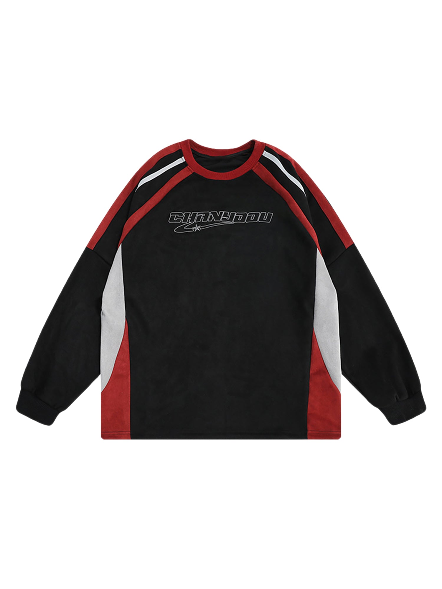 Thesupermade Patchwork Color-Blocked Raglan Embroidered Sweatshirt