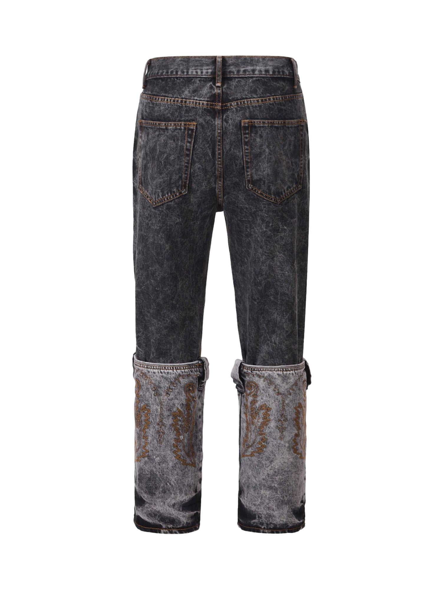 Thesupermade Acid wash Embroidery Stitching Two-tone Jeans - 1744