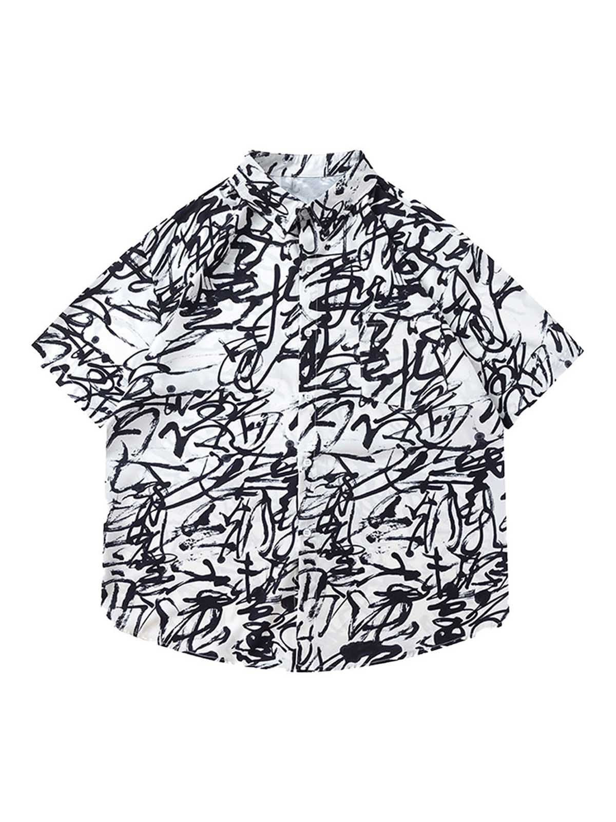 Thesupermade Graffiti Print Lapel Short Sleeve Shirt