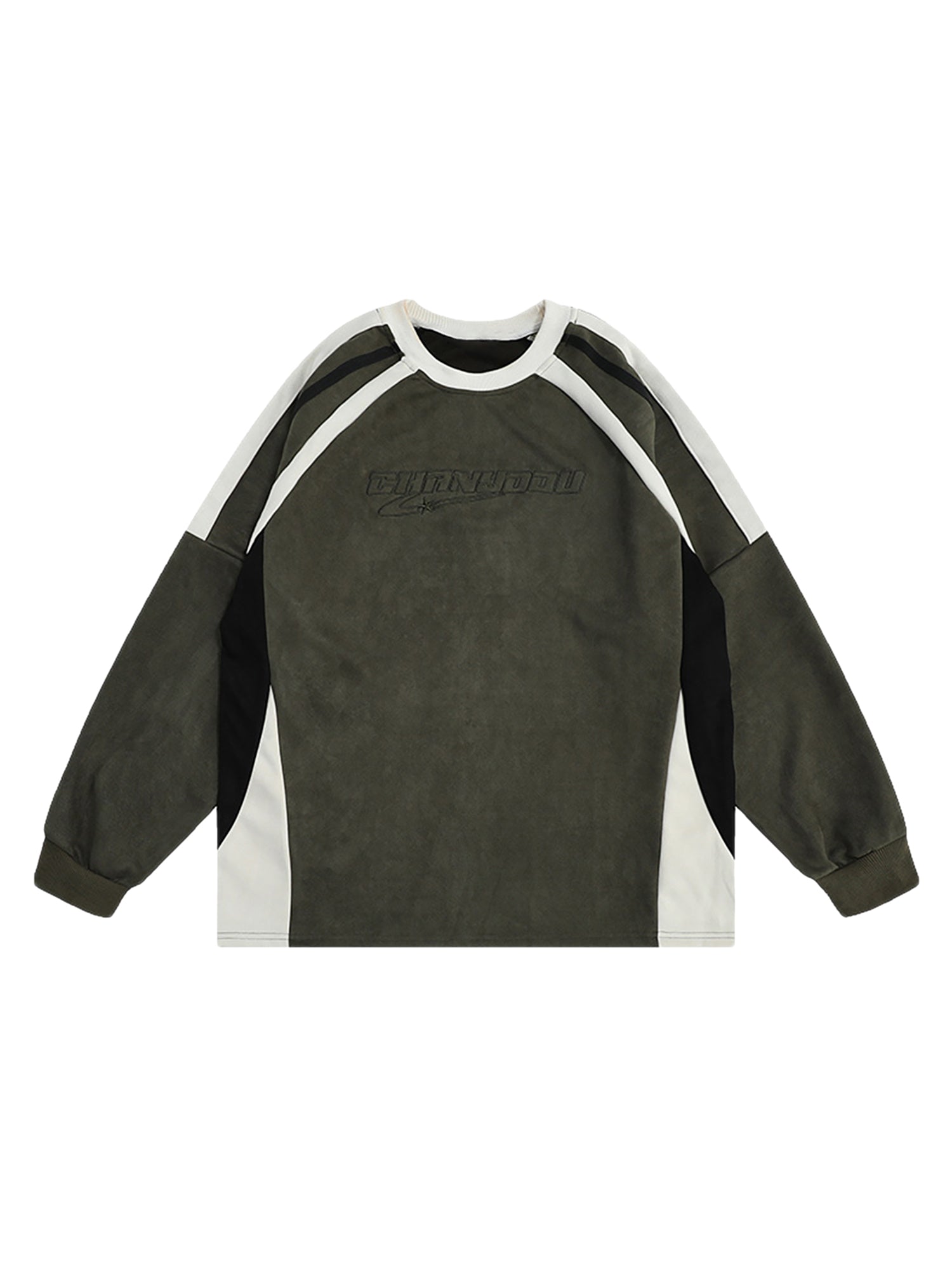 Thesupermade Patchwork Color-Blocked Raglan Embroidered Sweatshirt