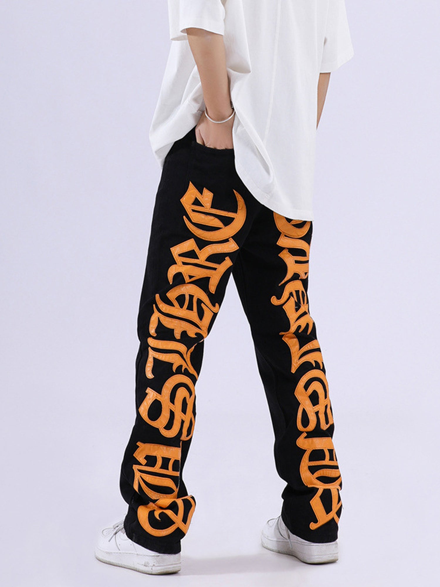 Thesupermade Burning Text Embroidered Letters Jeans -1478