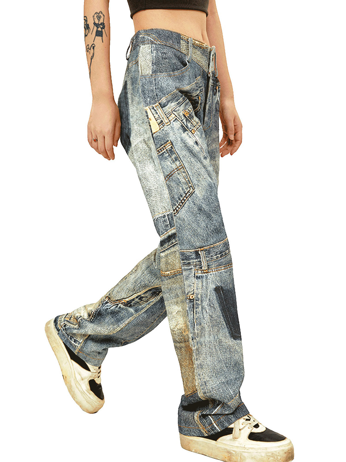 Thesupermade Street Hip-Hop Deconstructed Print Jeans