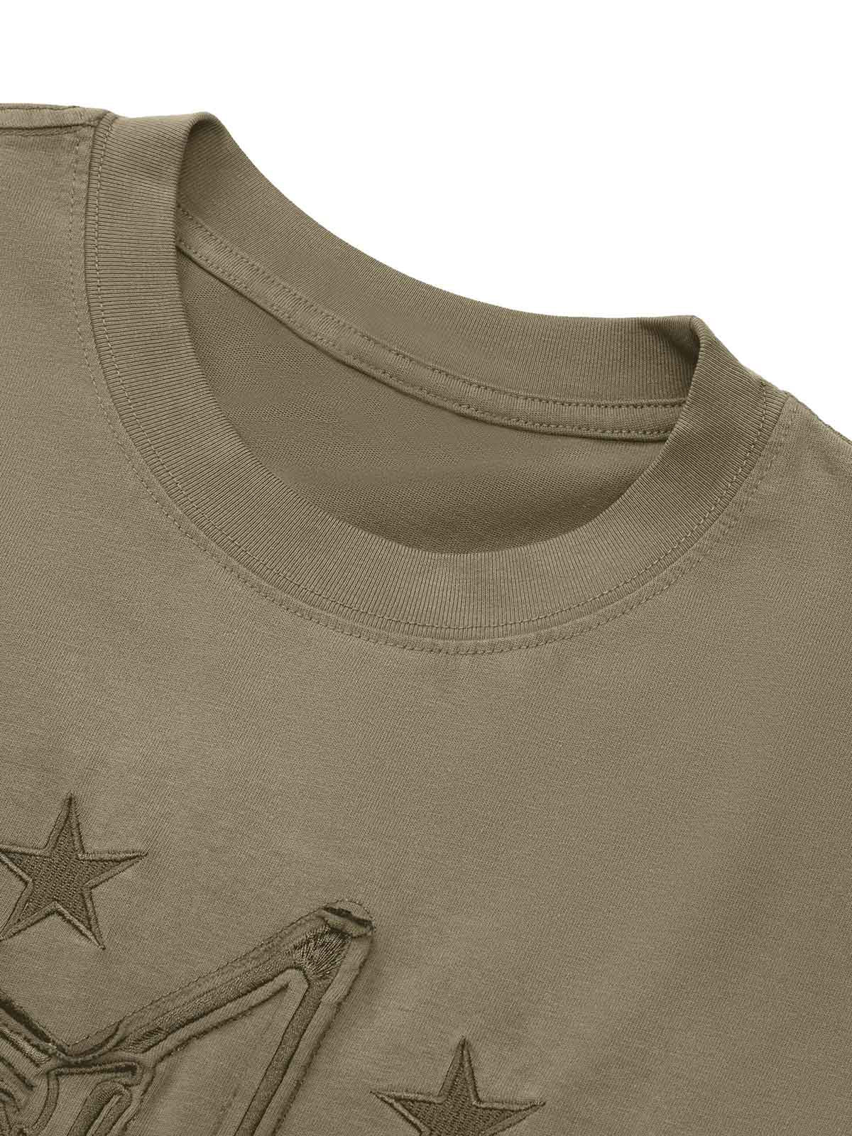 Thesupermade Retro Street Gradient Star Embroidery Rap T-Shirt