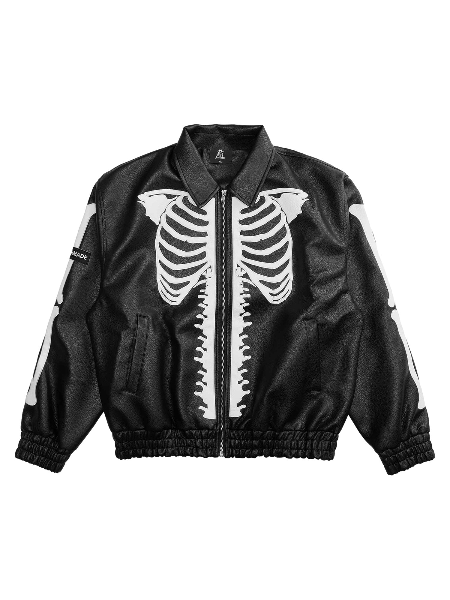 Thesupermade Hip Hop Bones Embroidered Leather Jacket - 1833