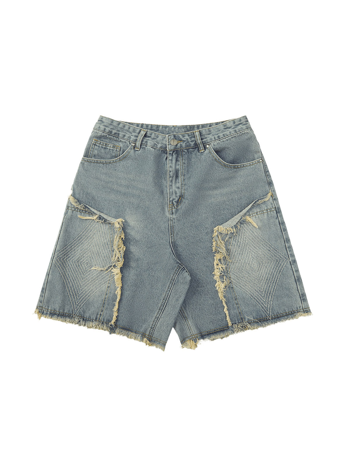 Thesupermade Retro Stitching Diamonds Embroidery Shorts