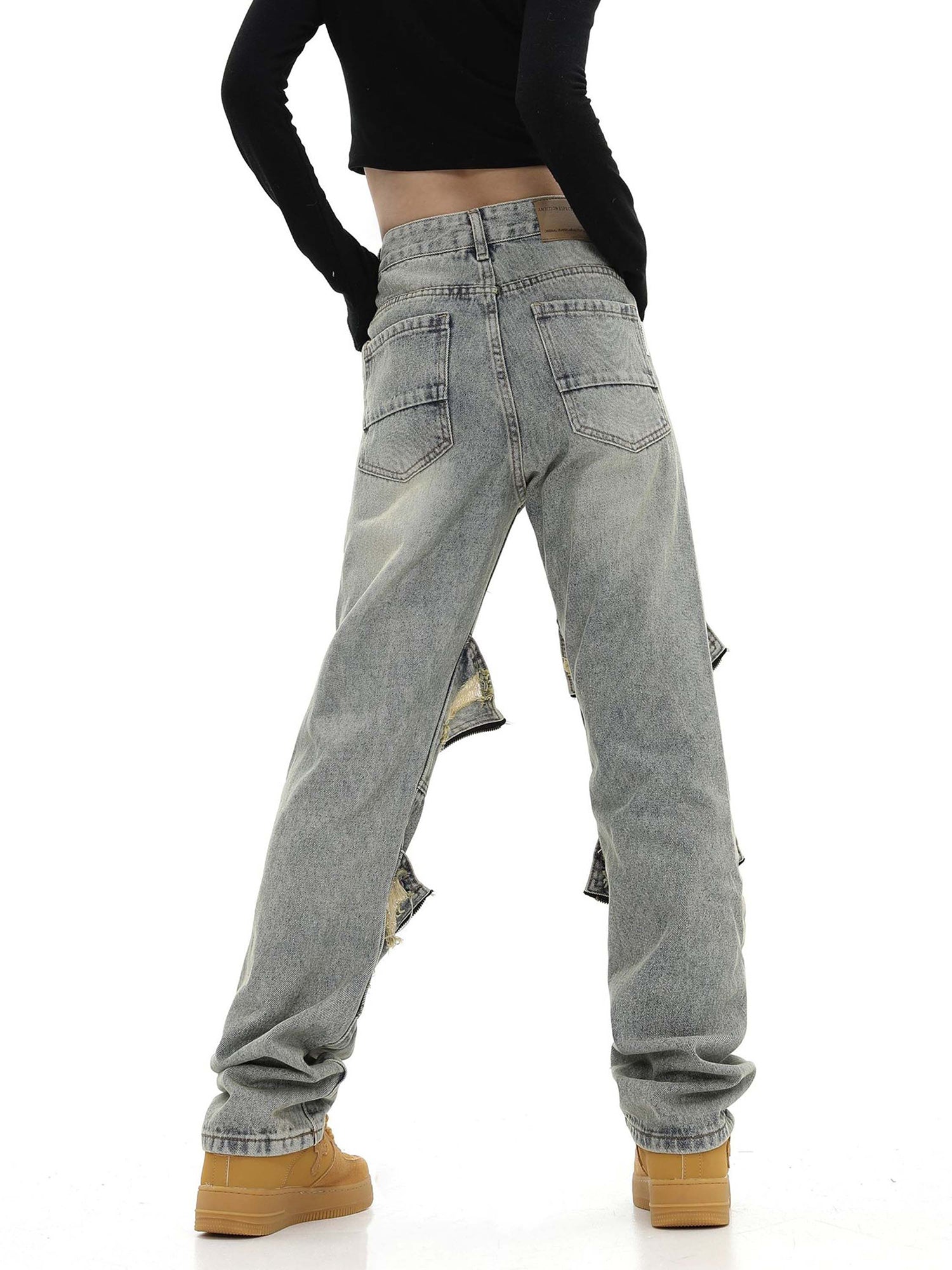 High Street Washed And Torn Work Pockets Denim Pants- 1646