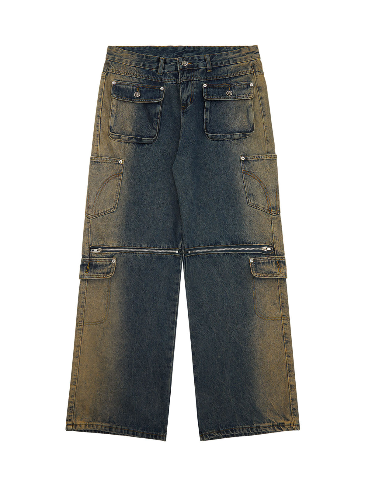 Thesupermade Multi-pocket Zipper Design Washed Hip-Hop Jeans - 2112