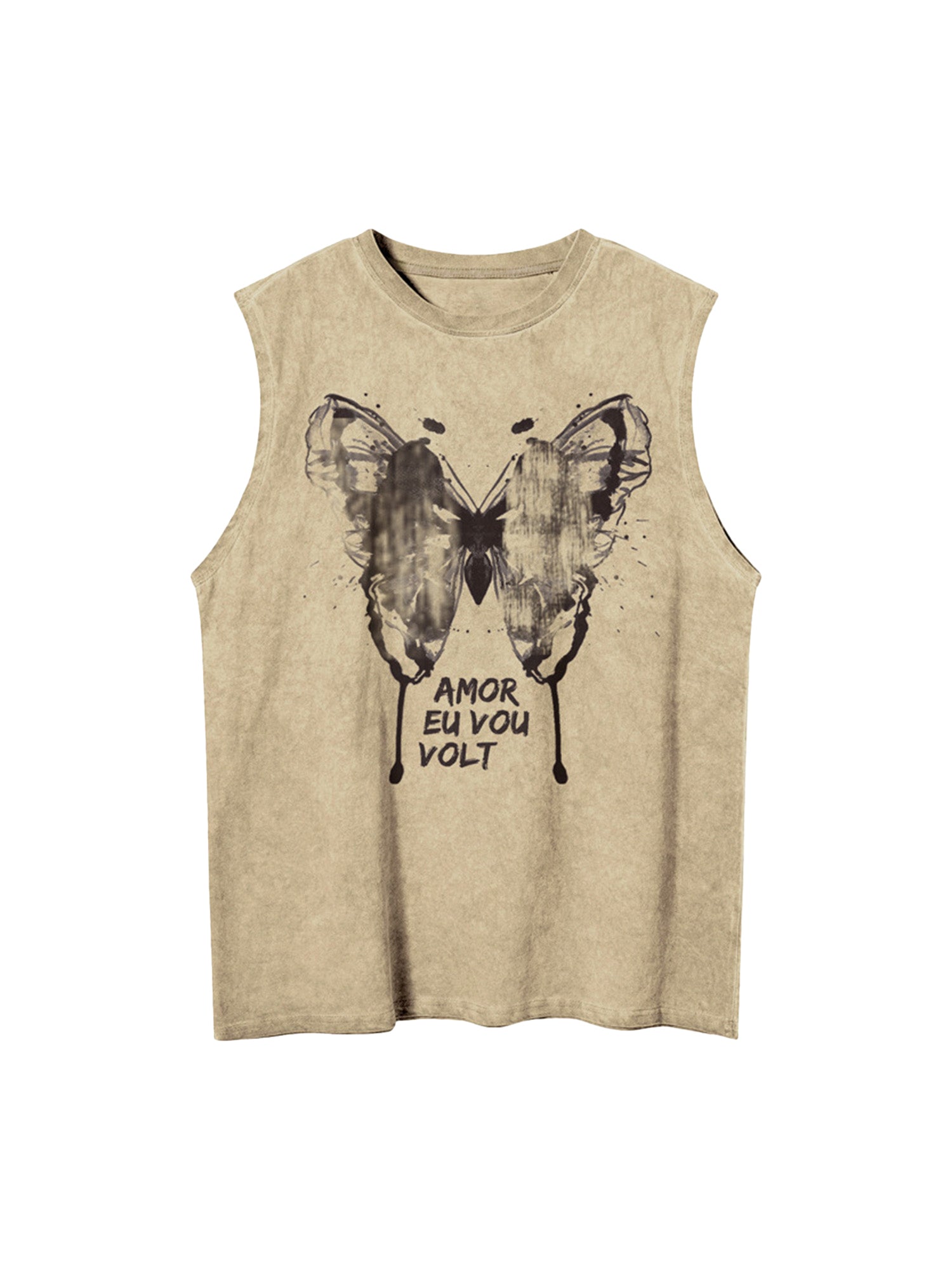 Thesupermade Washed Distressed Butterfly Print Vest