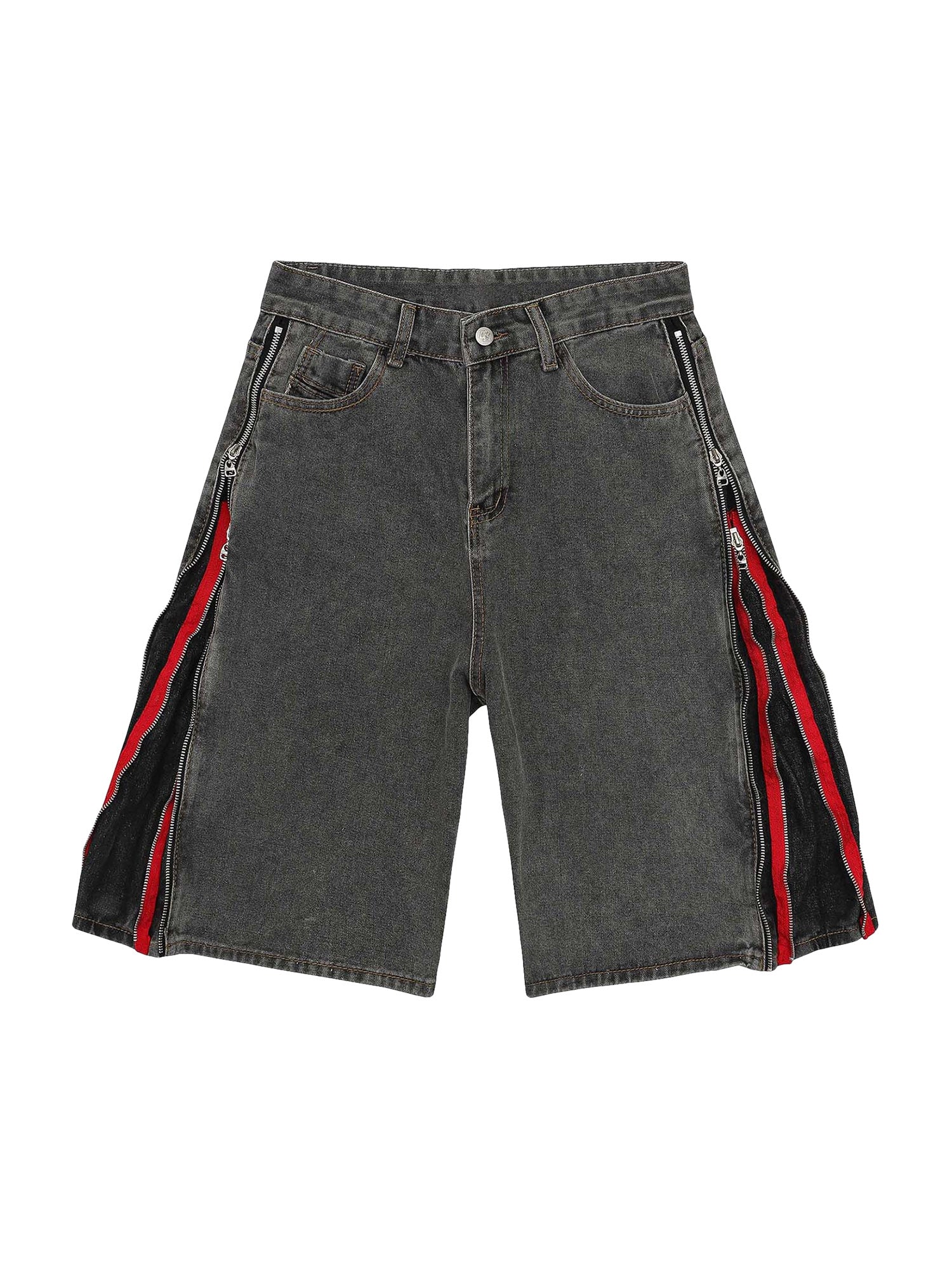 American Street Side Double Zipper Design Denim Shorts - 2103