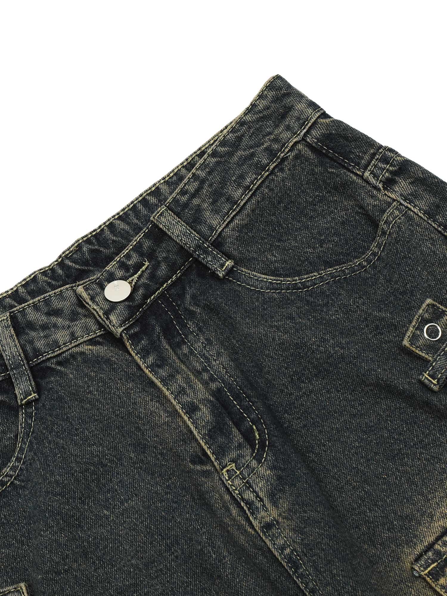 Thesupermade Vintage Washed Web Rivets Hip-Hop Jeans